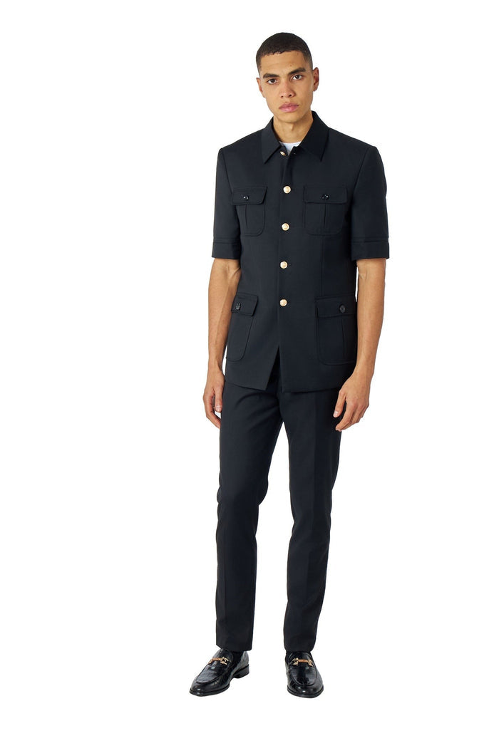 CLASSIC BLACK SAFARI BUSH JACKET GOLD BUTTONS