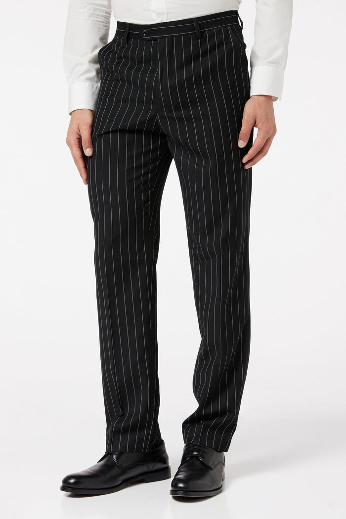 Men's Classic Black White Pinstripe Single Breasted 5-Piece Suit Bundle