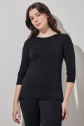 Crew Neck Tunic - Knit, Black, Black | Ming Wang