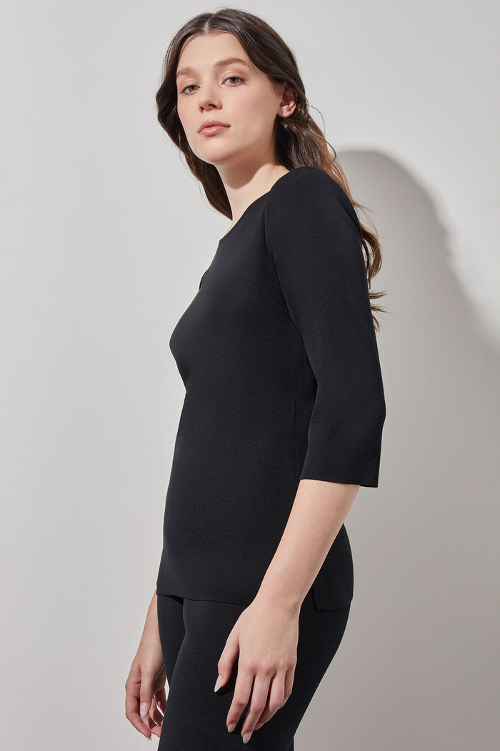 Crew Neck Tunic - Knit, Black, Black | Ming Wang