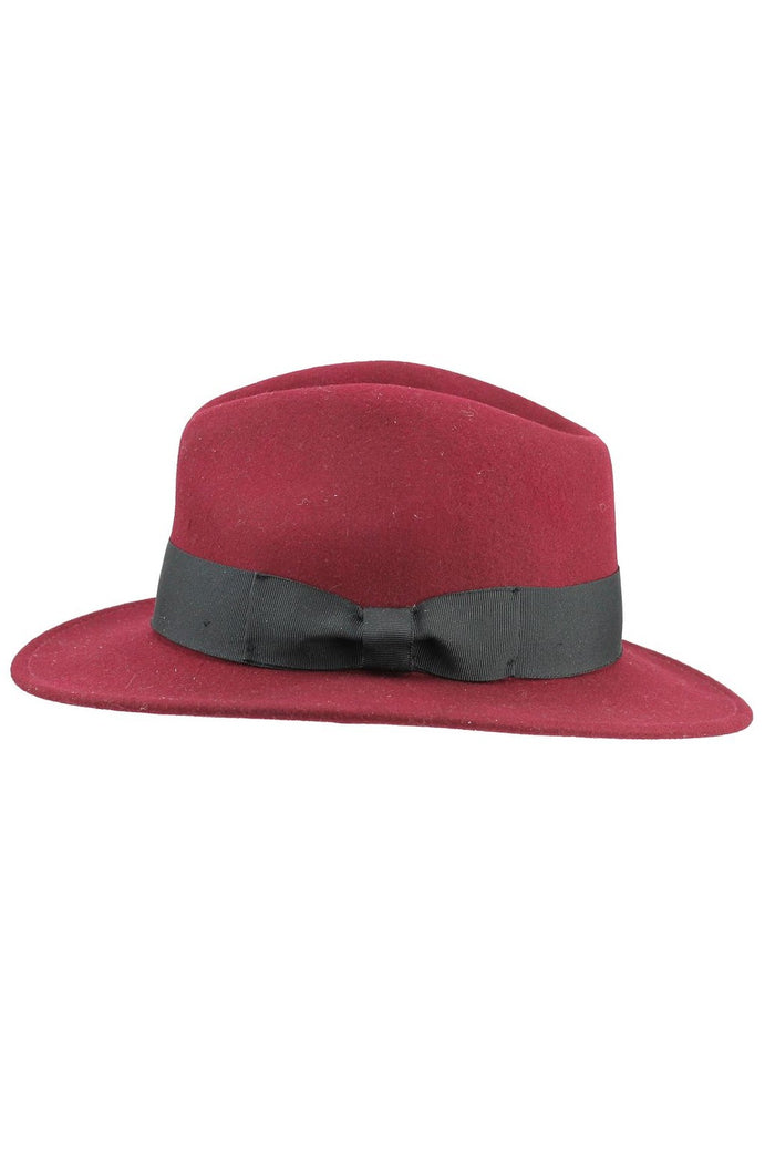 Crushable Fedora 100% Wool Wide Brim Maroon Hat