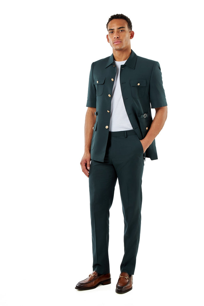 Deep Forest Green Safari Suit Jacket – Short Sleeve