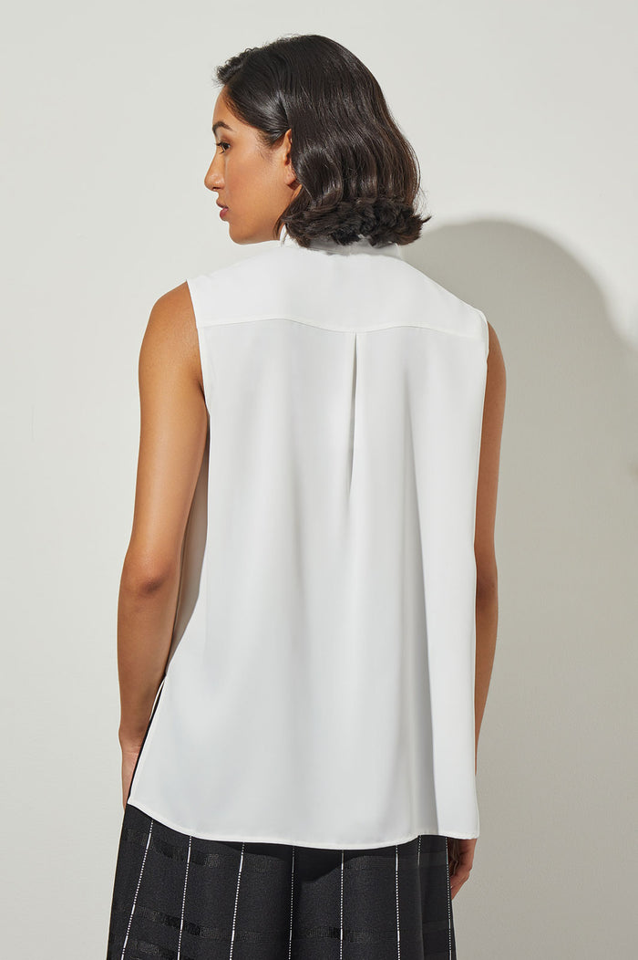 Drape Tie-Neck Crepe de Chine Blouse, White | Ming Wang