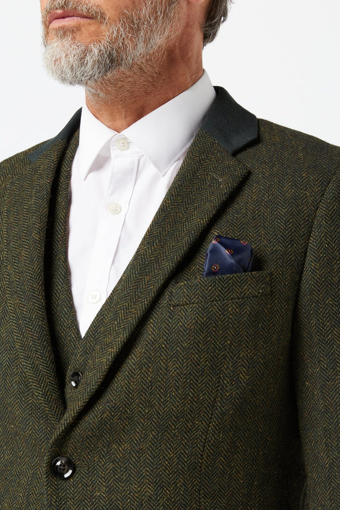 EDWARD HERRINGBONE TWEED SUIT IN OLIVE