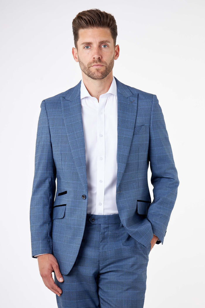 EKON - Blue Prince of Wales Check Suit Tailored Fit