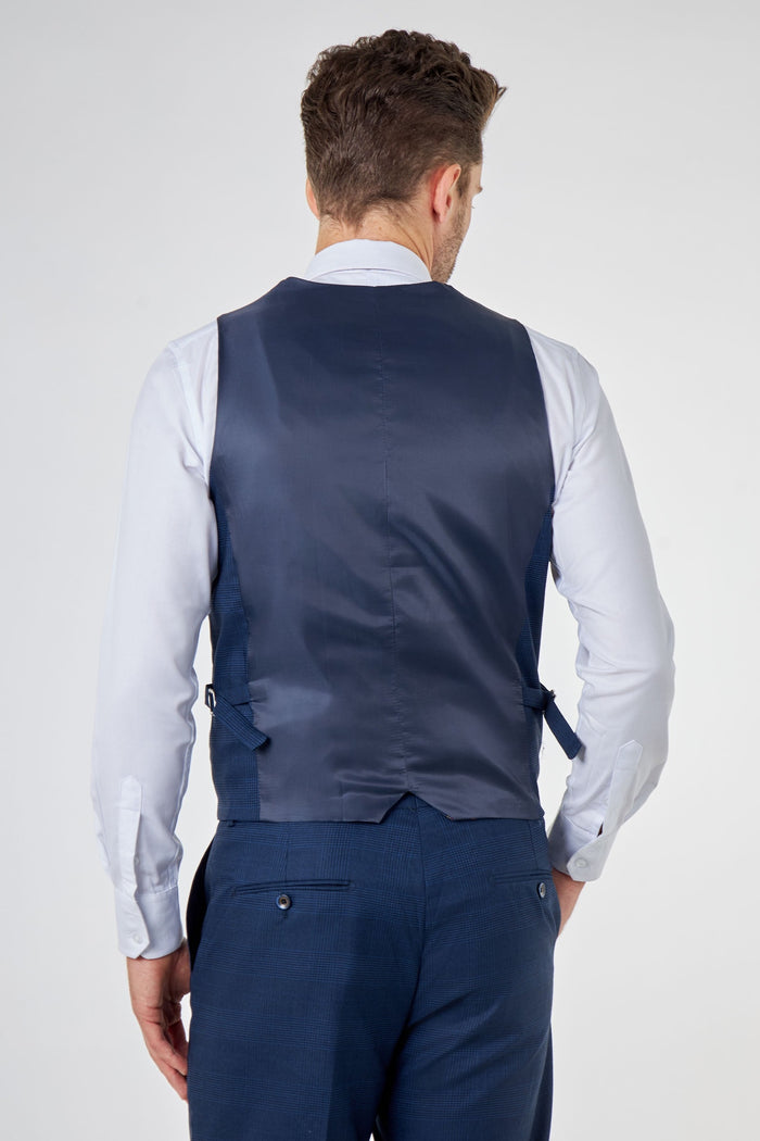 EKON - Navy Prince of Wales Check Tailored Fit Waistcoat