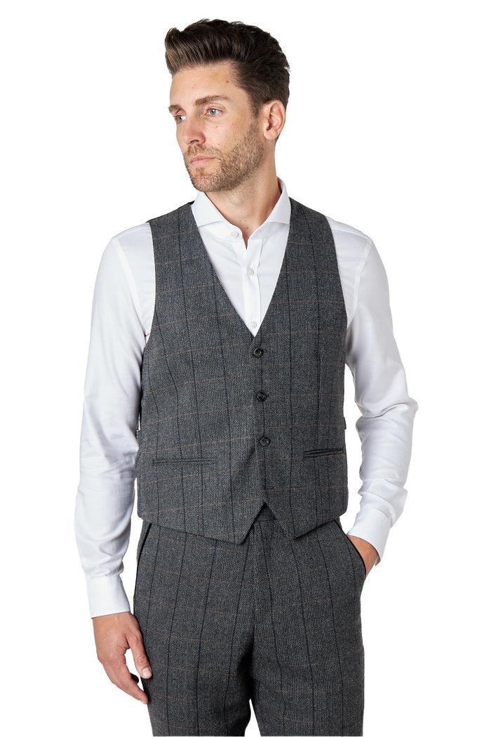 ELTON - BLACK TWEED CHECK WAISTCOAT