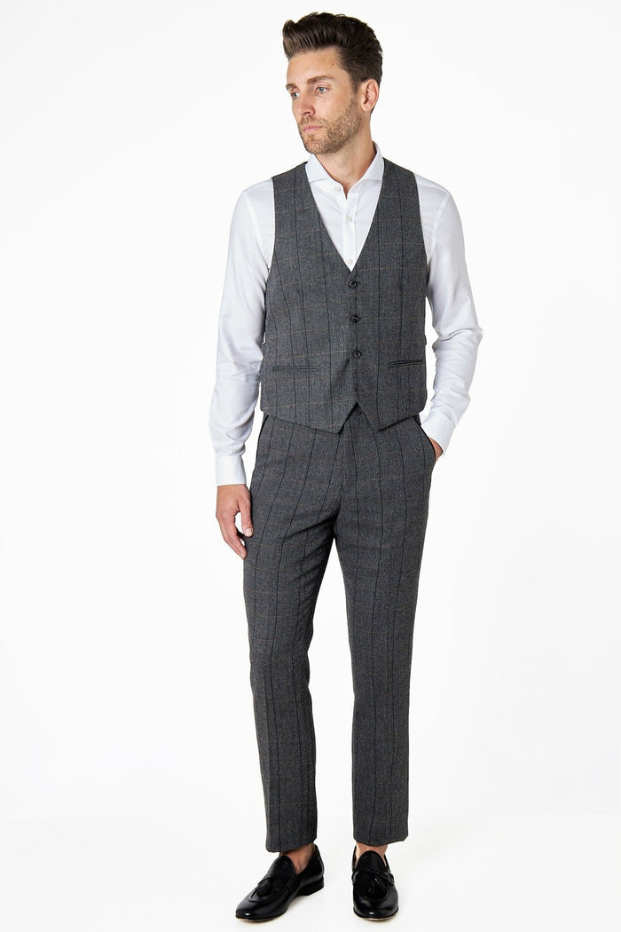 ELTON - BLACK TWEED CHECK WAISTCOAT