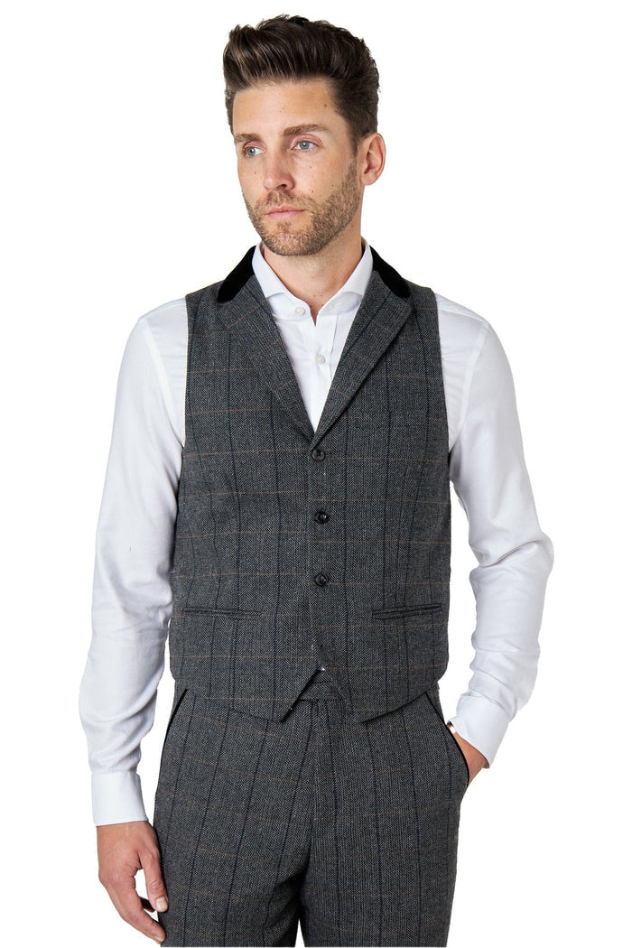 Elton Grey tweed check waistcoat