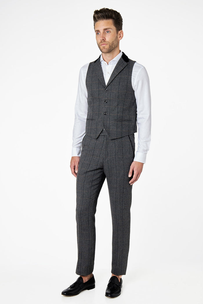Elton Grey tweed check waistcoat