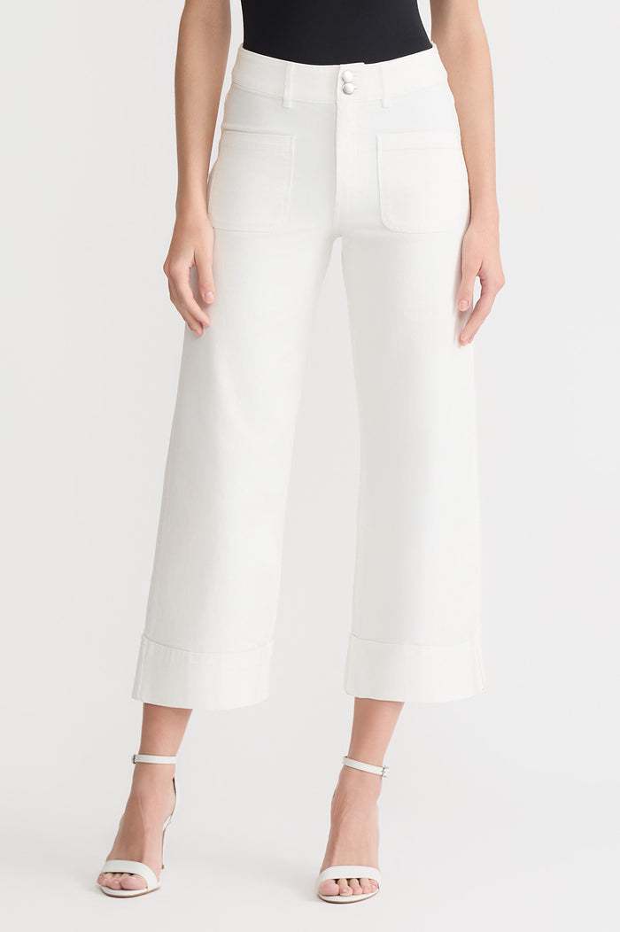 Cropped Wide-Leg Jeans, White | Ming Wang
