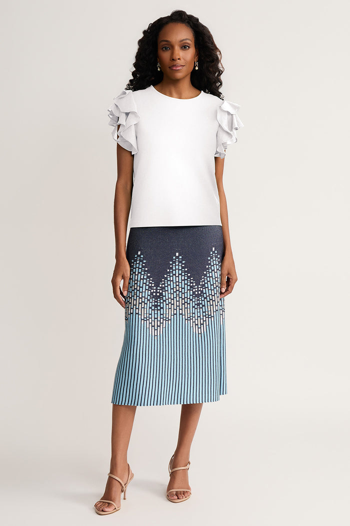 Family Savvy Flutter Sleeve Mixed-Media Top, White, White | Ming Wang