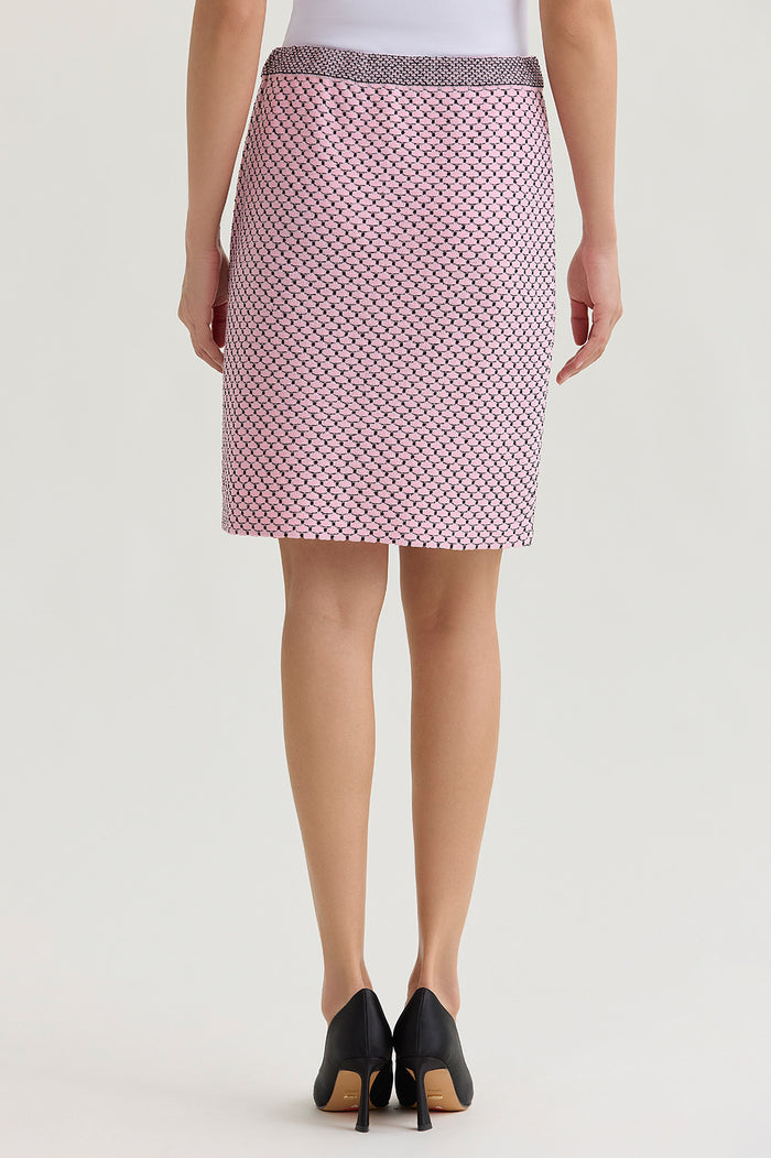 Plus Size Shell Stitch Straight Knit Skirt, Perfect Pink/Black | Ming Wang