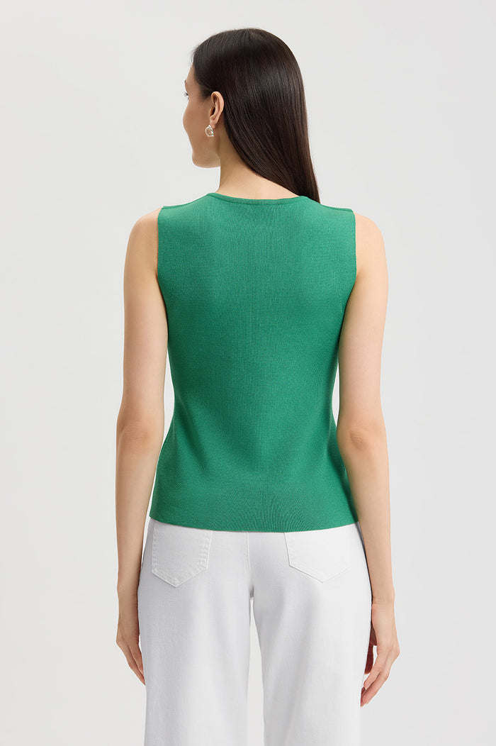 Family Savvy V-Neck Soft Knit Tank, Kelly Green, Kelly Green | Ming Wang