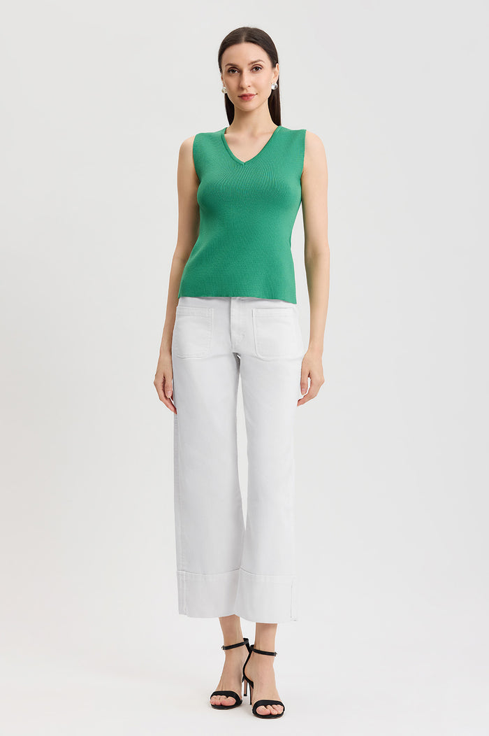 Family Savvy V-Neck Soft Knit Tank, Kelly Green, Kelly Green | Ming Wang