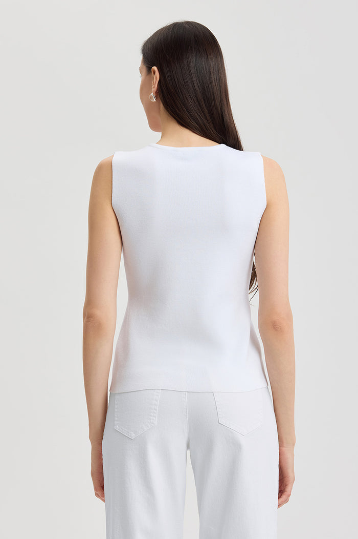 Family Savvy V-Neck Soft Knit Tank, White, White | Ming Wang