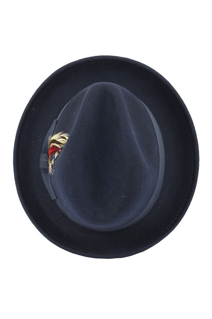 Feather Navy Hat 100% Felt Wool Crushable Fedora Brim - CC308