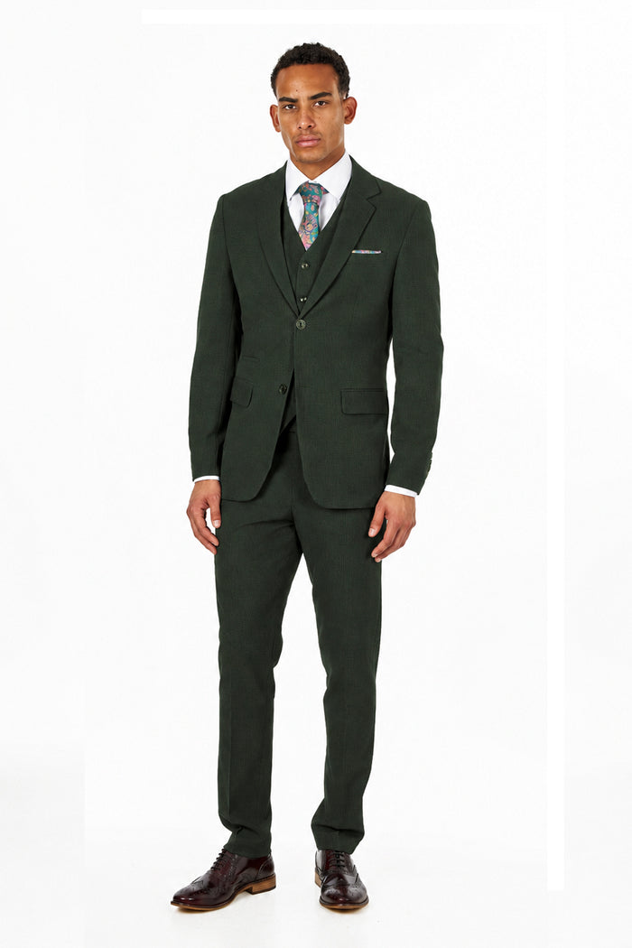 Finley - Men's Olive Green Prince of Wales Check Tailored 3 Piece Suit