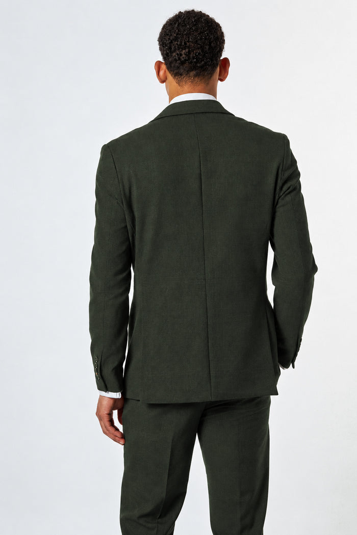 Finley - Men's Olive Green Prince of Wales Check Tailored 3 Piece Suit