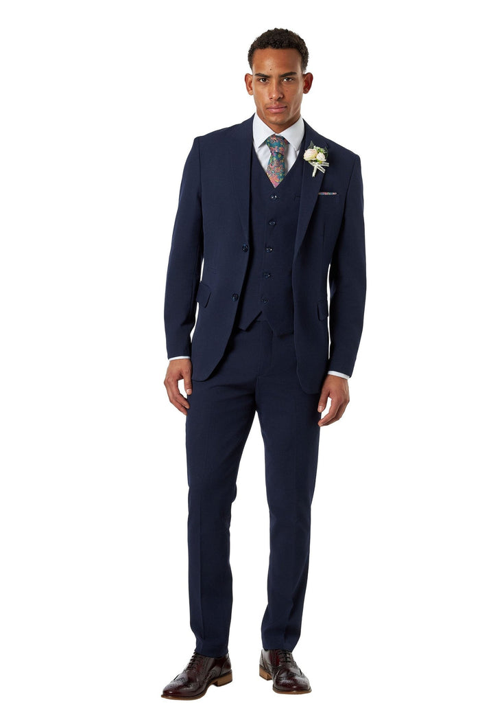 Navy Prince of Wales Check Tailored Fit 3-Piece Suit