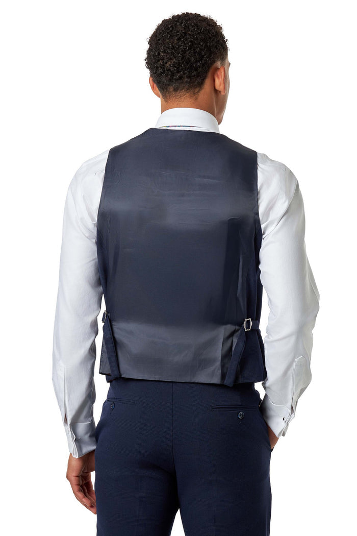 Navy Prince of Wales Check Tailored Fit Waistcoat