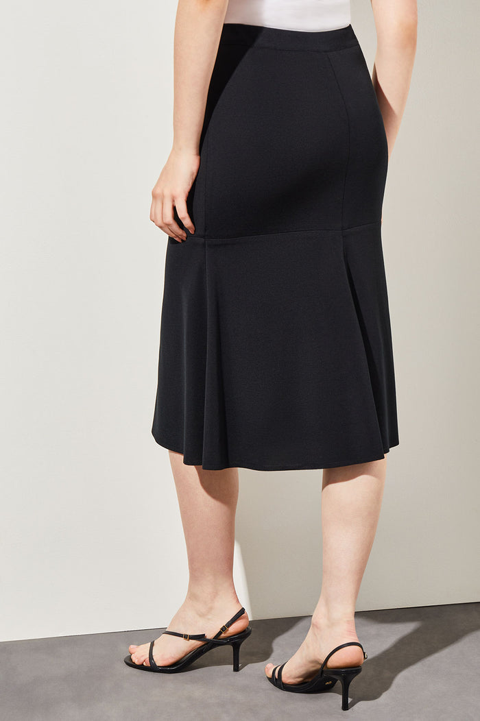 Flared Knit Midi Skirt, Black | Ming Wang