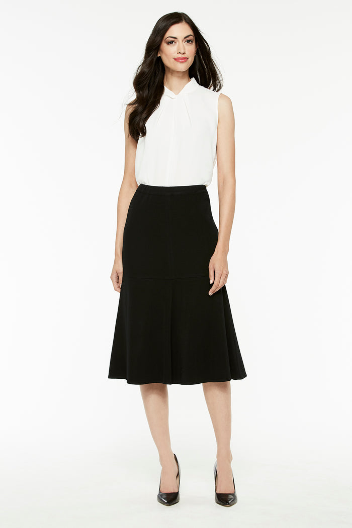 Flared Knit Midi Skirt, Black | Ming Wang