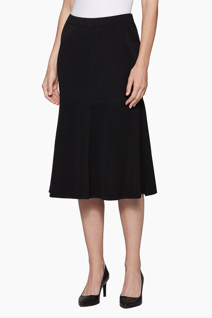 Flared Knit Midi Skirt, Black | Ming Wang