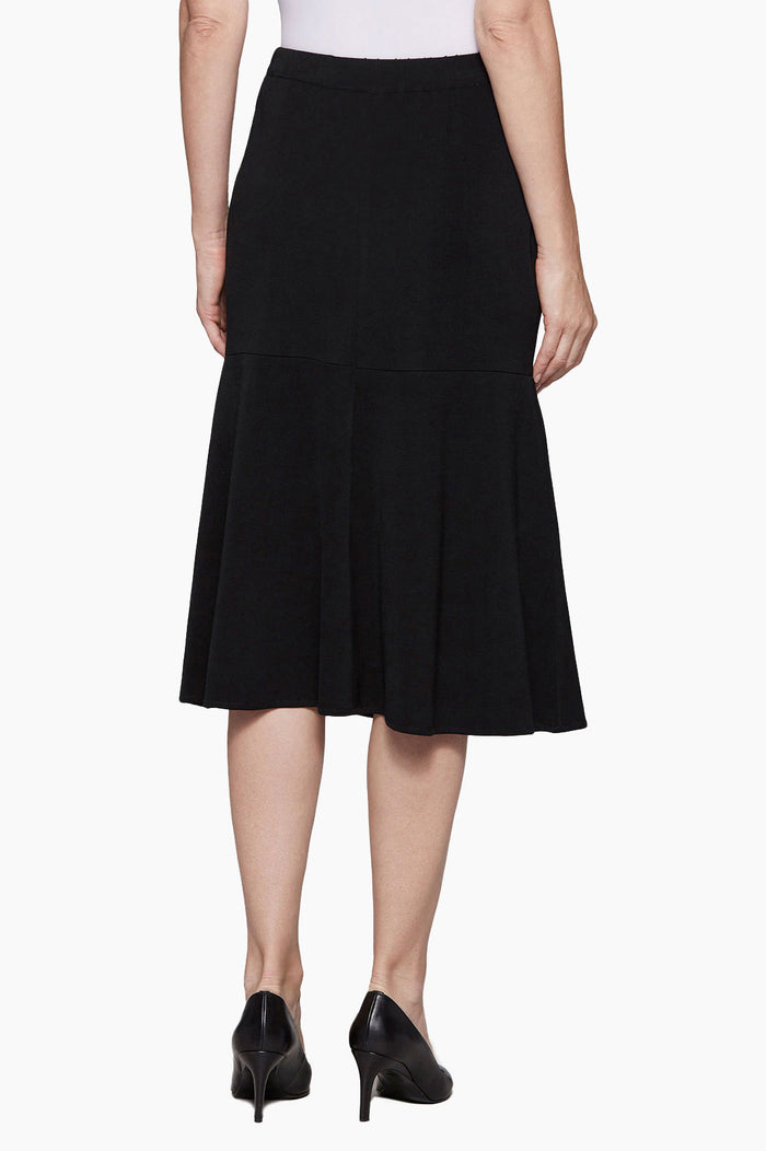 Flared Knit Midi Skirt, Black | Ming Wang