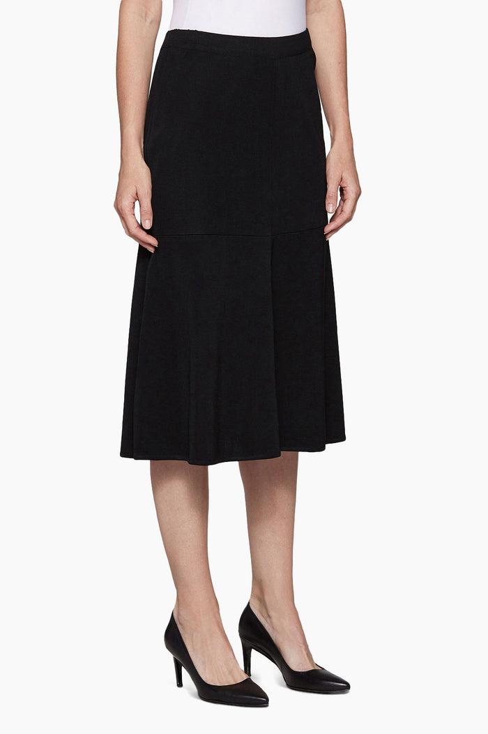 Flared Knit Midi Skirt, Black | Ming Wang