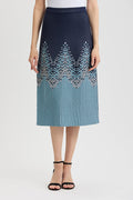 Flared Linear Ombre Soft Knit Midi Skirt, Indigo/Limestone/Serene/White | Ming Wang