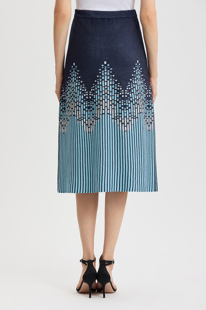 Flared Linear Ombre Soft Knit Midi Skirt, Indigo/Limestone/Serene/White | Ming Wang