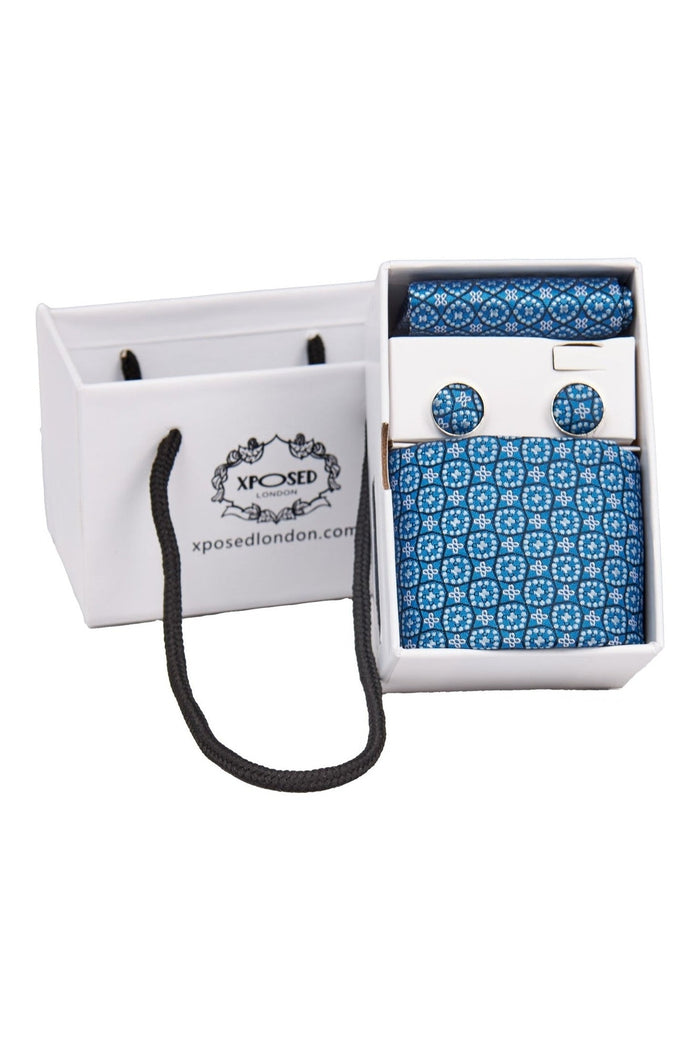 FROZEN BLUE MINI FLORAL NECK TIE SET