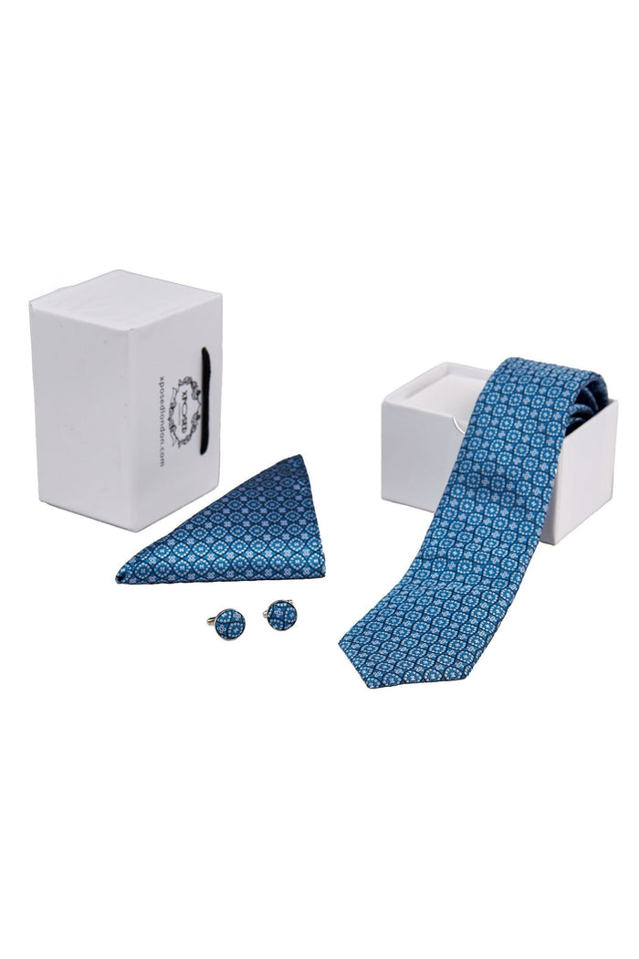 FROZEN BLUE MINI FLORAL NECK TIE SET