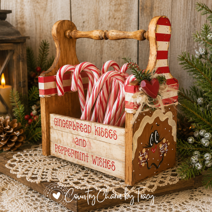 Gingerbread Caddy - Hand-Painted Primitive Farmhouse Christmas Decor