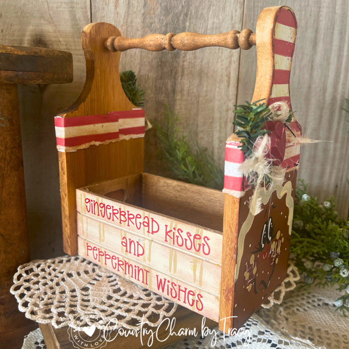 Gingerbread Caddy - Hand-Painted Primitive Farmhouse Christmas Decor