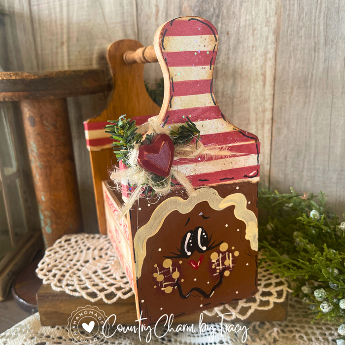 Gingerbread Caddy - Hand-Painted Primitive Farmhouse Christmas Decor