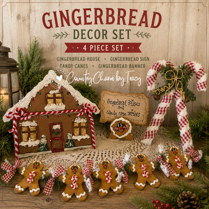 Gingerbread Decor Set of 4 - Handcrafted | Free Shipping in USA