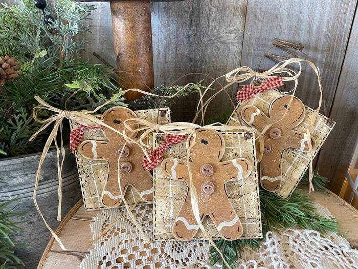 Gingerbread Wood Ornaments - Set of 3
