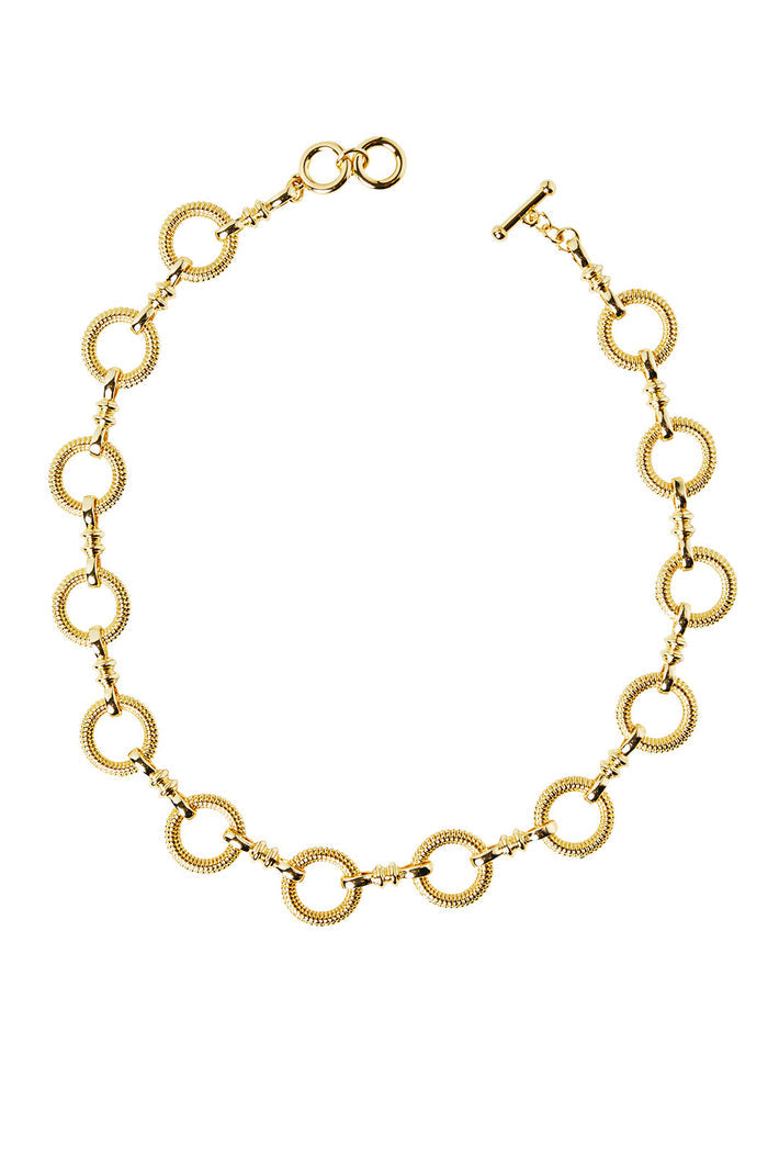 Gold Ribbed Circle Link Short Necklace | Ming Wang