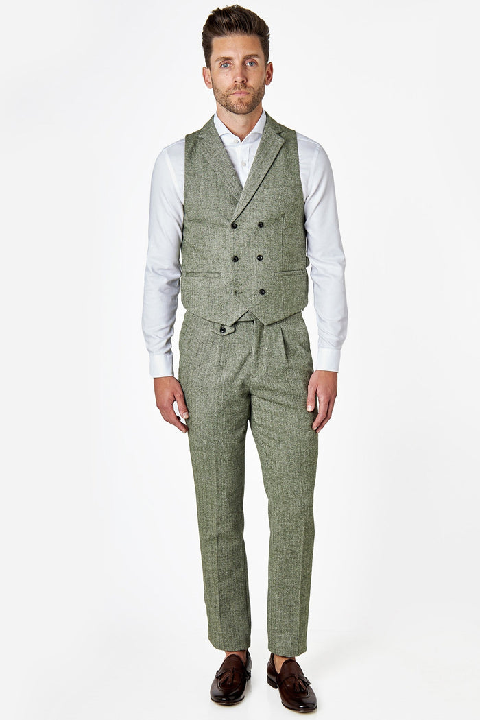 GREEN HERRINGBONE DOUBLE BREASTED WAISTCOAT