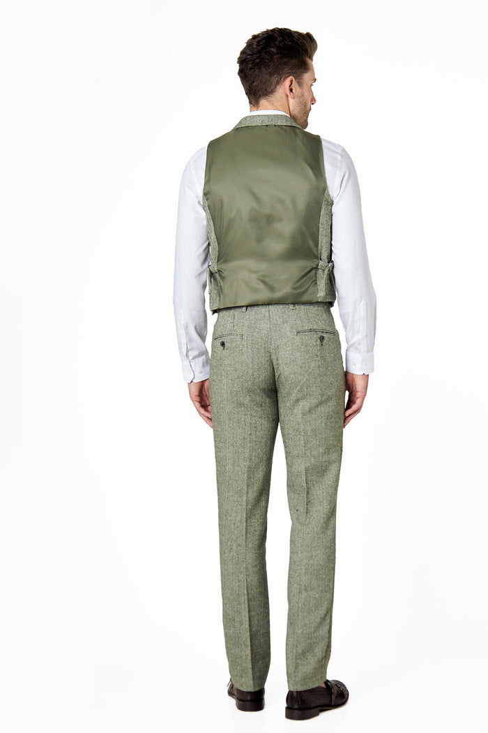 GREEN HERRINGBONE DOUBLE BREASTED WAISTCOAT