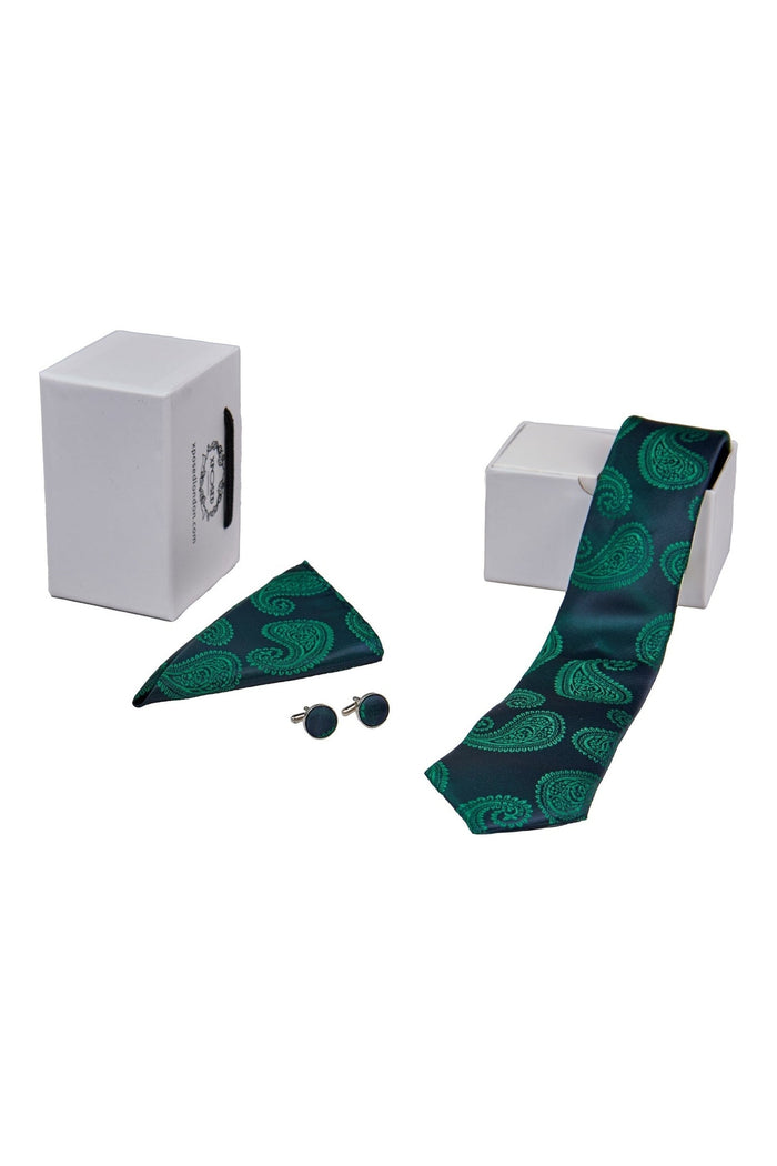 GREEN PAISLEY PRINT NECKTIE SET
