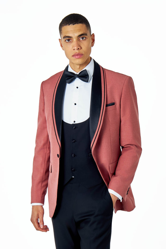 GREG – THREE PIECE WEDDING TUXEDO SUIT IN PINK/BLACK