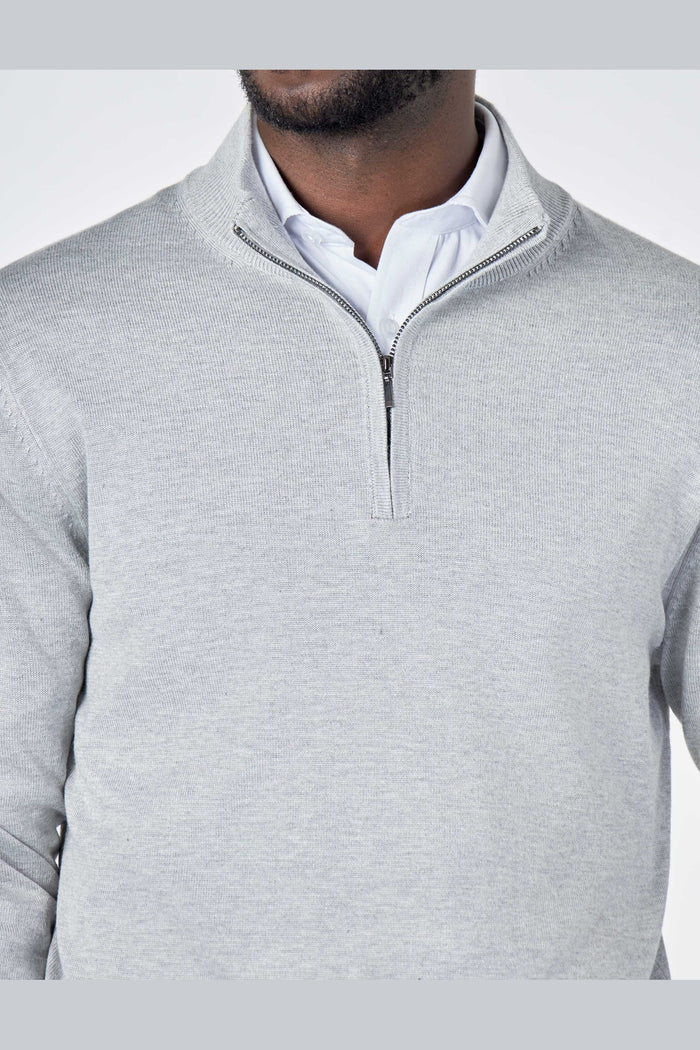 GREY 100% COTTON KNIT ZIP NECK JUMPER