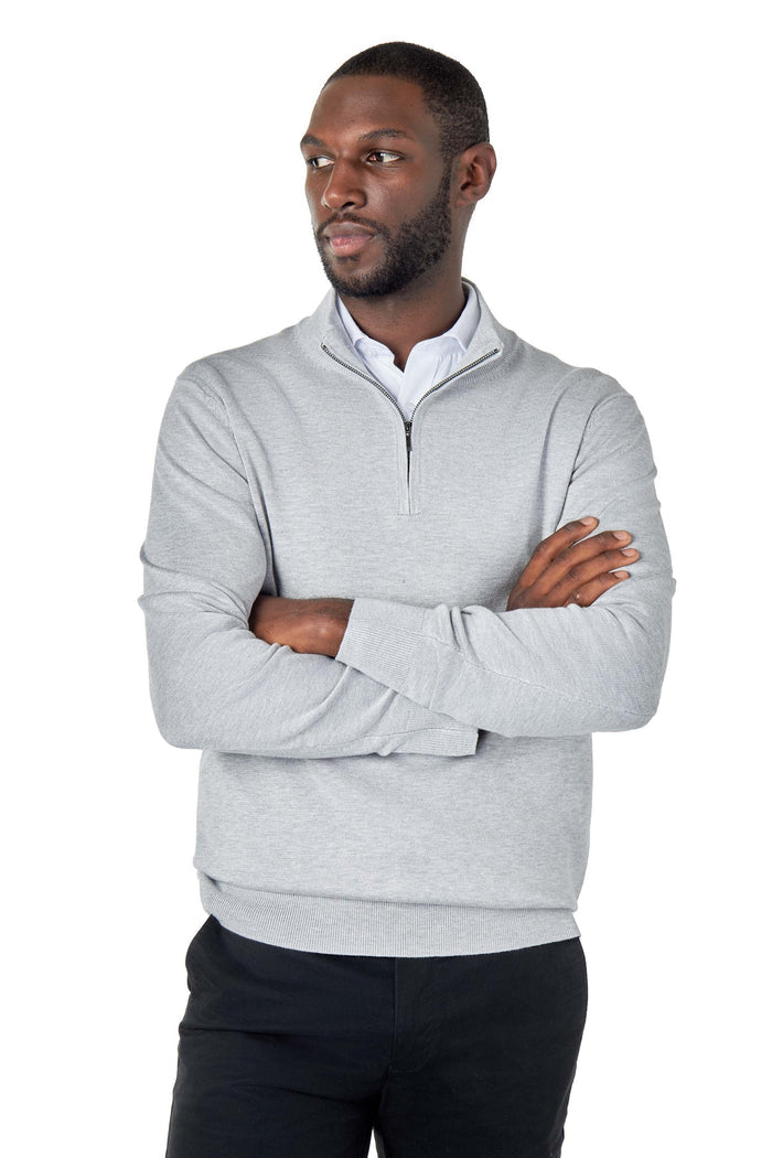 GREY 100% COTTON KNIT ZIP NECK JUMPER