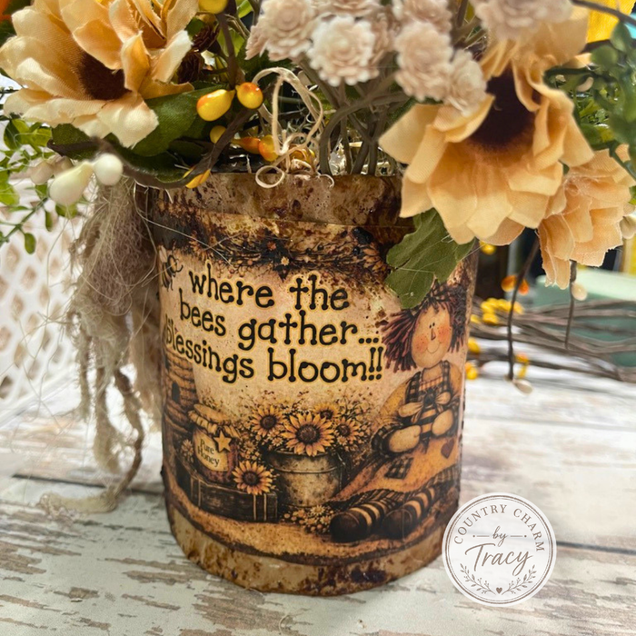 Grungy Bee Can with Florals and Rustic Candle