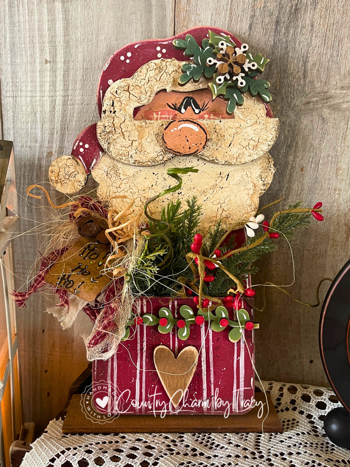 Hand Painted Prim Santa Pocket Shelf Sitter | Rustic Primitive Christmas Décor by Tracy