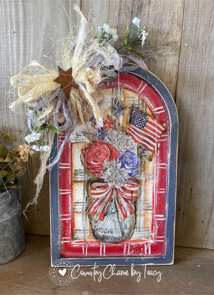 Handpainted Arch with Patriotic Florals in Mason Jar