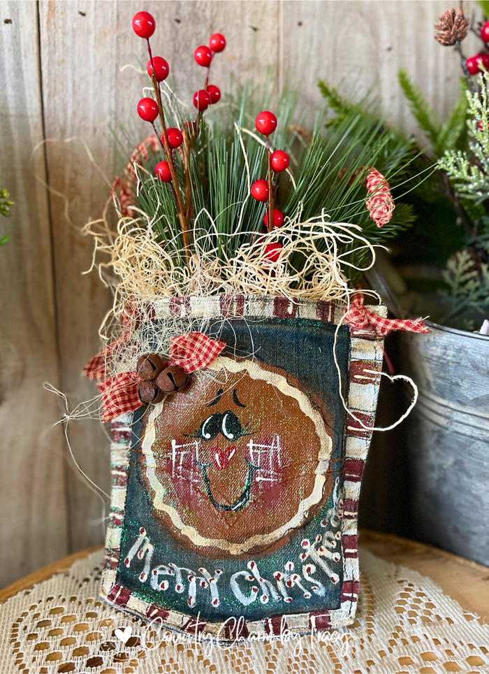 Handpainted Gingerbread Blue Jean Pocket Christmas Decor